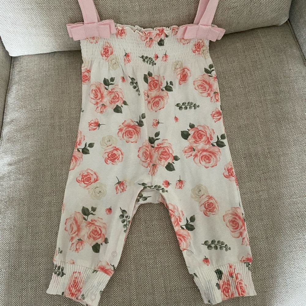 TUTU COUTURE FLORAL Romper Baby Girl Size 6-9 Months Pink White Flowers